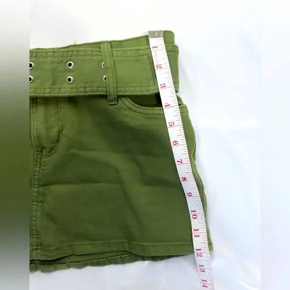 Bershka Micro 90s Buckle Detail Low Rise Ultra Mini Skirt In Khaki Green Size 6 - Picture 12 of 13